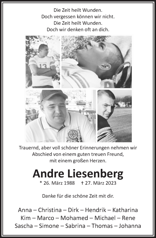  Traueranzeige für Andre Liesenberg vom 18.07.2023 aus  Werbepost 