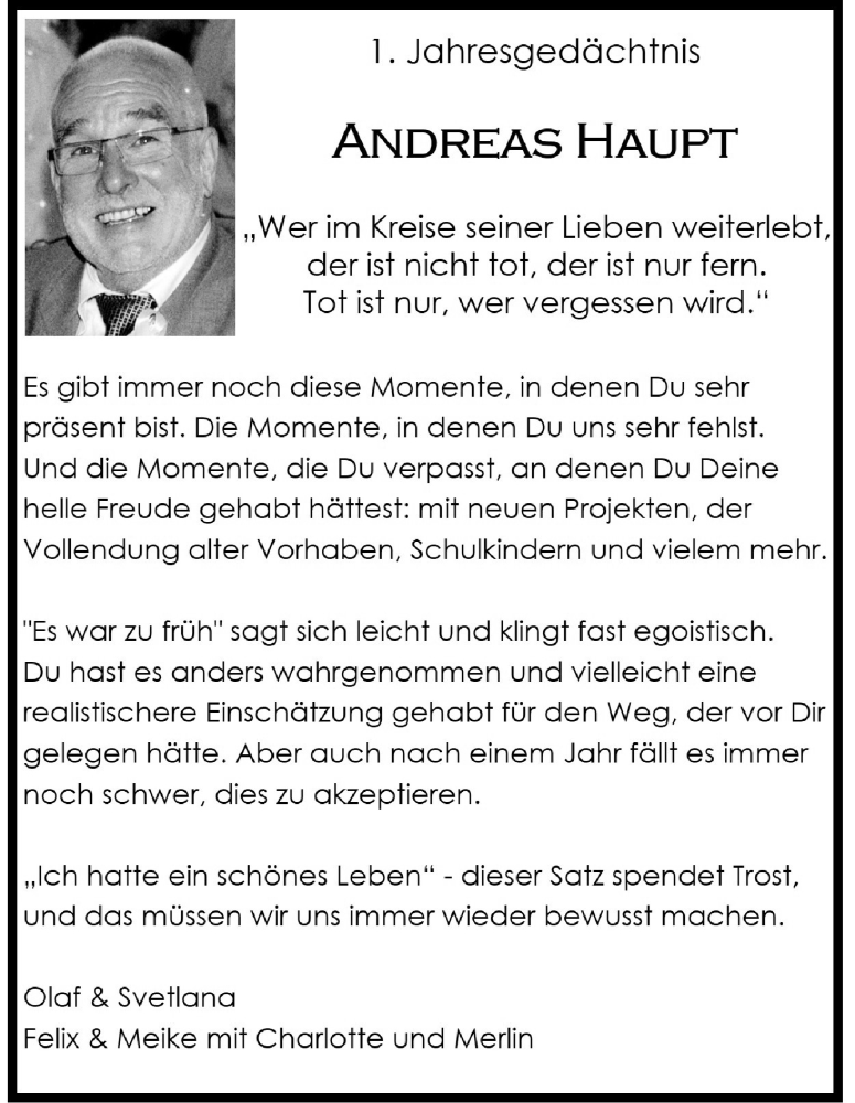  Traueranzeige für Andreas Haupt vom 08.04.2023 aus Kölner Stadt-Anzeiger / Kölnische Rundschau / Express