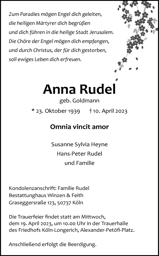 Anzeige von Anna Rudel von Kölner Stadt-Anzeiger / Kölnische Rundschau / Express