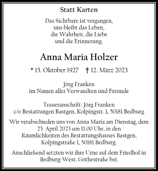 Anzeige von Anna Maria Holzer von  Werbepost 