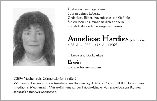 Anzeige von Anneliese Hardies von  Blickpunkt Euskirchen 