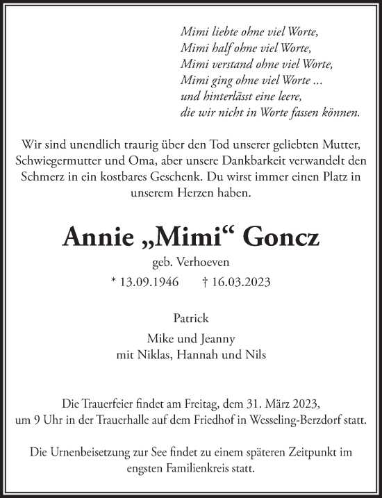 Anzeige von Annie Goncz von  Schlossbote/Werbekurier 