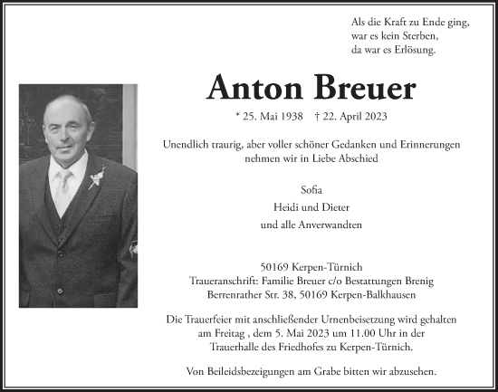 Anzeige von Anton Breuer von  Werbepost 