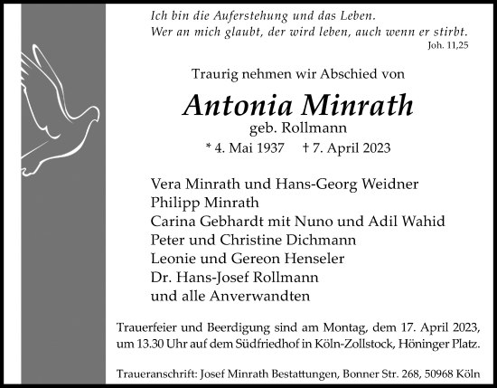 Anzeige von Antonia Minrath von Kölner Stadt-Anzeiger / Kölnische Rundschau / Express