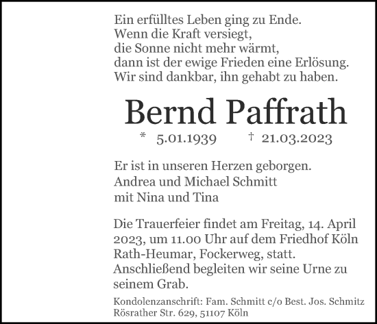 Anzeige von Bernd Paffrath von Kölner Stadt-Anzeiger / Kölnische Rundschau / Express
