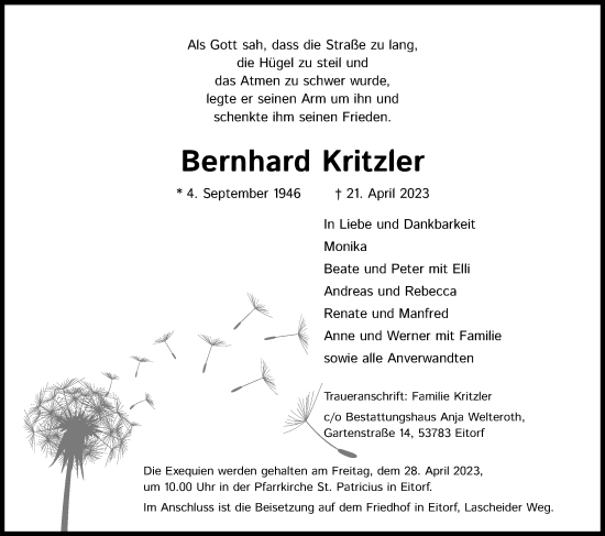 Anzeige von Bernhard Kritzler von Kölner Stadt-Anzeiger / Kölnische Rundschau / Express