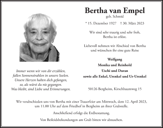 Anzeige von Bertha van Empel von  Werbepost 