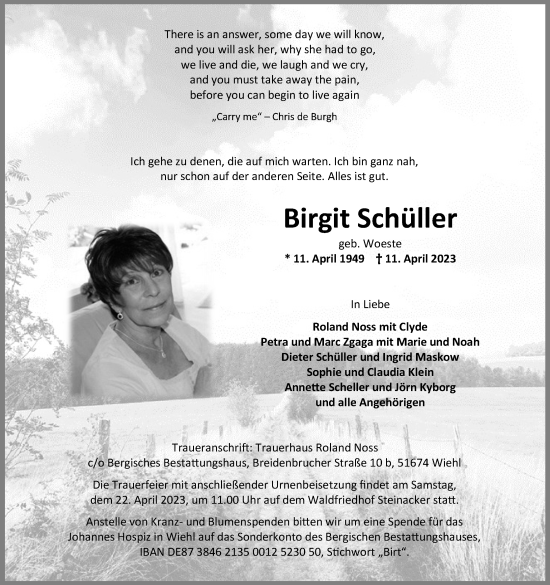 Anzeige von Birgit Schüller von Kölner Stadt-Anzeiger / Kölnische Rundschau / Express