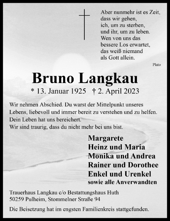 Anzeige von Bruno Langkau von  Wochenende 