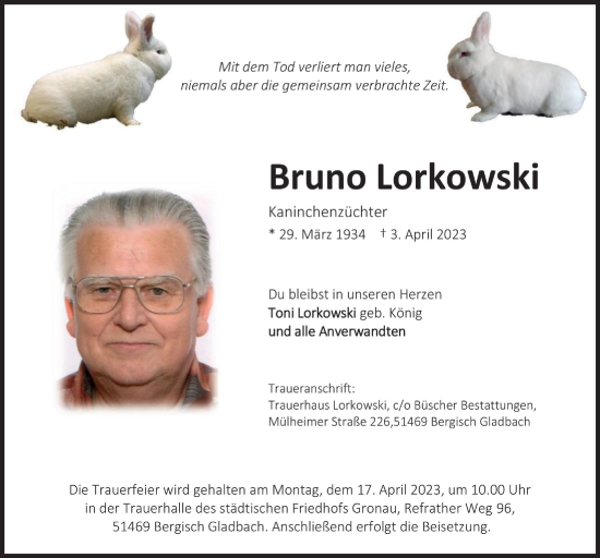Anzeige von Bruno Lorkowski von  Bergisches Handelsblatt 