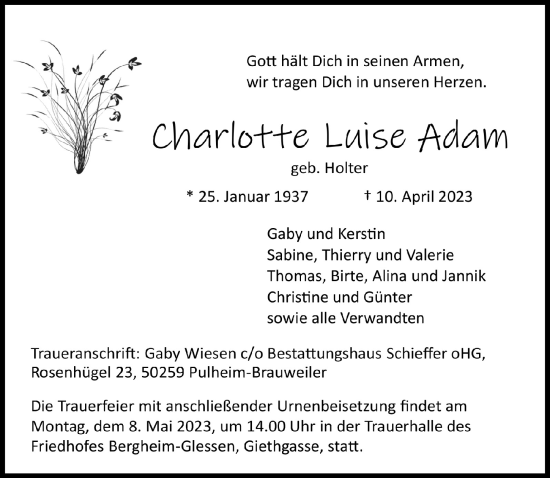 Anzeige von Charlotte Luise Adam von  Werbepost 