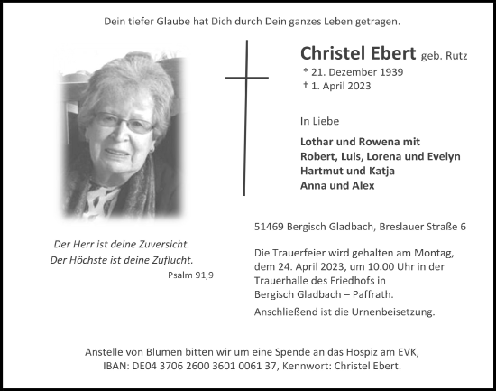Anzeige von Christel Ebert von  Bergisches Handelsblatt 