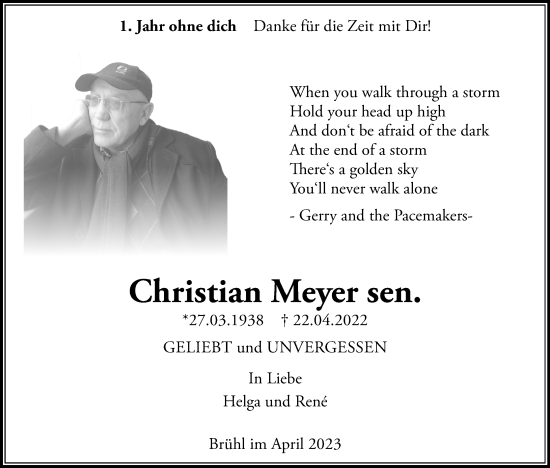 Anzeige von Christian Meyer sen. von Kölner Stadt-Anzeiger / Kölnische Rundschau / Express