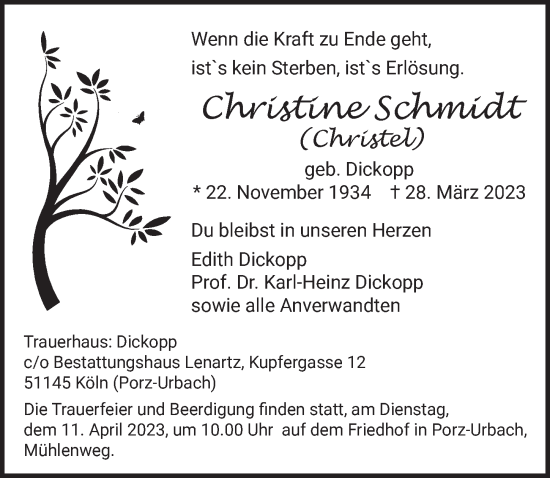 Anzeige von Christine Schmidt von  EXPRESS - Die Woche 