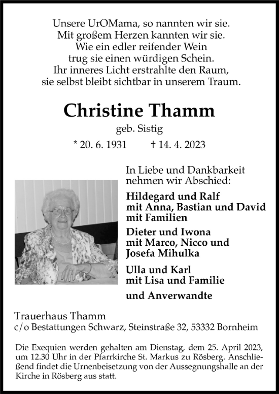 Anzeige von Christine Thamm von  Schaufenster/Blickpunkt 