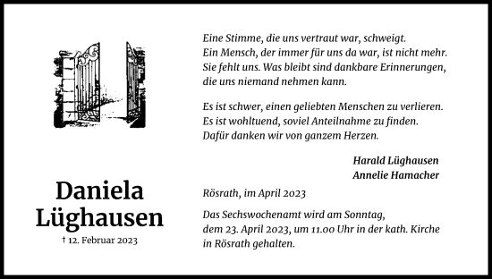 Anzeige von Daniela Lüghausen von Kölner Stadt-Anzeiger / Kölnische Rundschau / Express