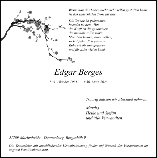 Anzeige von Edgar Berges von  Anzeigen Echo 