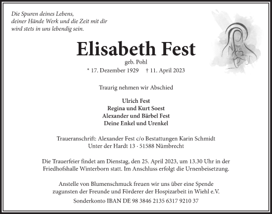 Anzeige von Elisabeth Fest von  Lokalanzeiger 