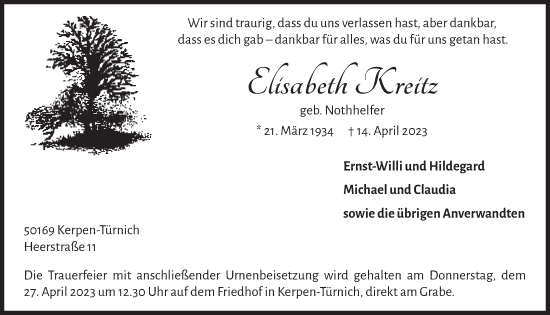 Anzeige von Elisabeth Kreitz von  Werbepost 
