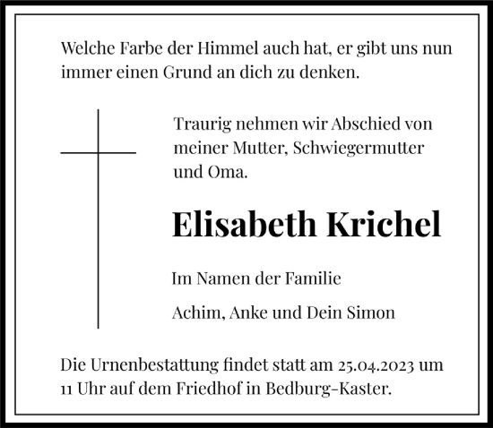 Anzeige von Elisabeth Krichel von  Werbepost 