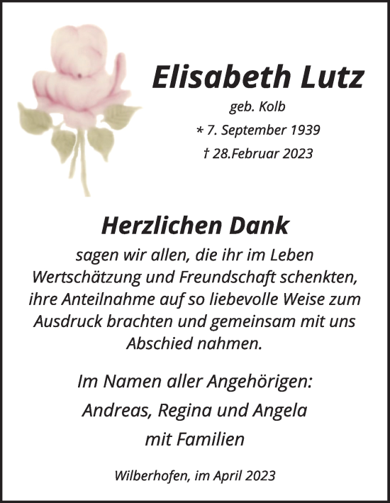 Anzeige von Elisabeth Lutz von Kölner Stadt-Anzeiger / Kölnische Rundschau / Express