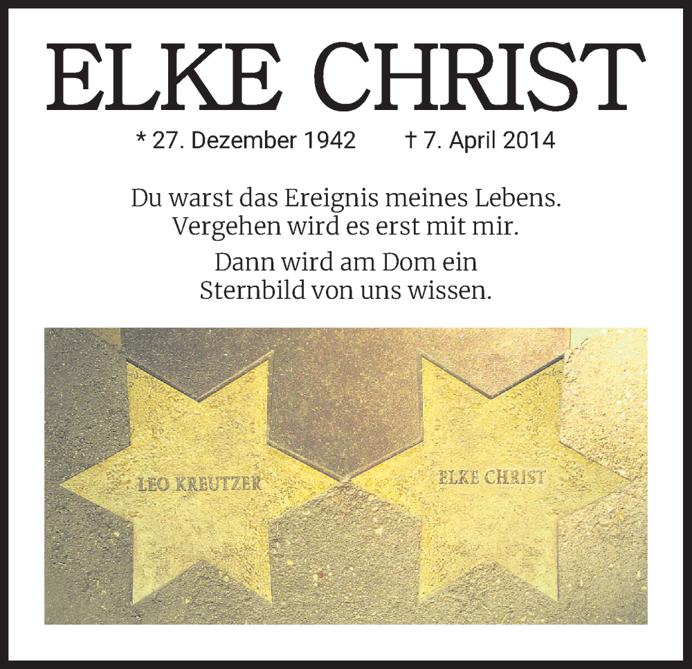  Traueranzeige für Elke Christ vom 08.04.2023 aus Kölner Stadt-Anzeiger / Kölnische Rundschau / Express