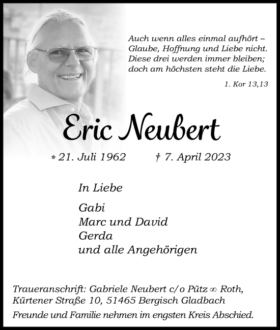 Anzeige von Eric Neubert von Kölner Stadt-Anzeiger / Kölnische Rundschau / Express