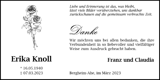 Anzeige von Erika Knoll von  Werbepost 