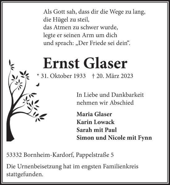 Anzeige von Ernst Glaser von  Schaufenster/Blickpunkt 
