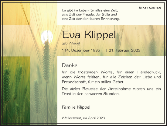 Anzeige von Eva Klippel von  Blickpunkt Euskirchen 