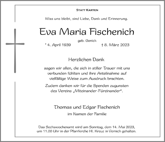 Anzeige von Eva Maria Fischenich von  Blickpunkt Euskirchen 