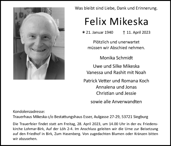 Anzeige von Felix Mikeska von Kölner Stadt-Anzeiger / Kölnische Rundschau / Express