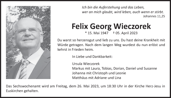 Anzeige von Felix Georg Wieczorek von  Blickpunkt Euskirchen 