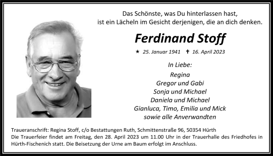 Anzeige von Ferdinand Stoff von  Wochenende 
