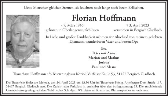 Anzeige von Florian Hoffmann von  Bergisches Handelsblatt 