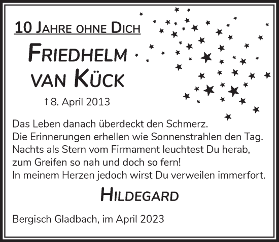 Anzeige von Friedhelm van Kück von  Bergisches Handelsblatt 