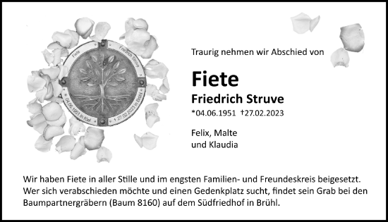 Anzeige von Friedrich Struve von  Schlossbote/Werbekurier 