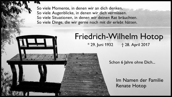 Anzeige von Friedrich-Wilhelm Hotop von Kölner Stadt-Anzeiger / Kölnische Rundschau / Express