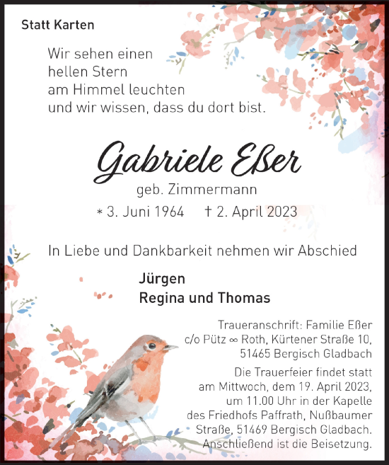 Anzeige von Gabriele Eßer von  Bergisches Handelsblatt 
