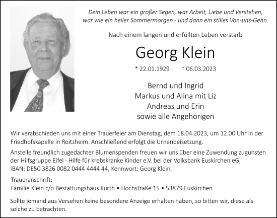 Anzeige von Georg Klein von  Blickpunkt Euskirchen 