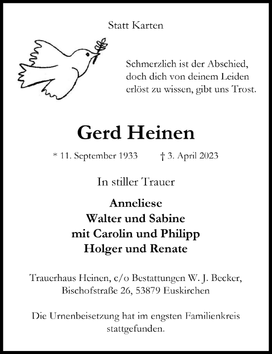 Anzeige von Gerd Heinen von  Blickpunkt Euskirchen 