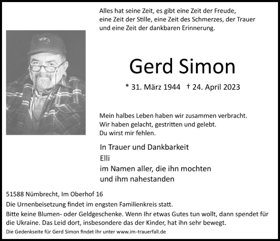 Anzeige von Gerd Simon von  Lokalanzeiger 