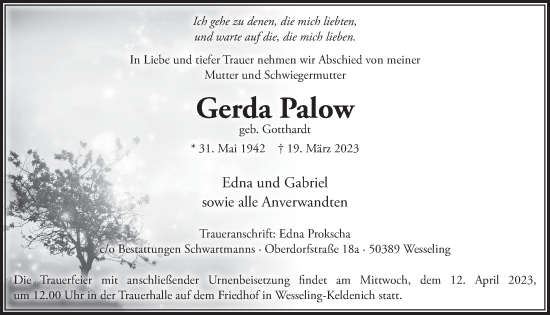 Anzeige von Gerda Palow von  Schlossbote/Werbekurier 