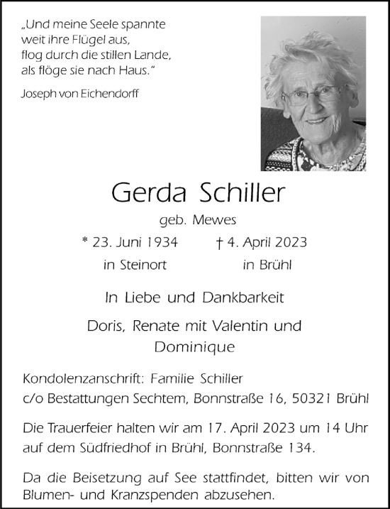 Anzeige von Gerda Schiller von  Schlossbote/Werbekurier 