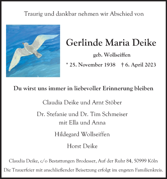 Anzeige von Gerlinde Maria Deike von Kölner Stadt-Anzeiger / Kölnische Rundschau / Express