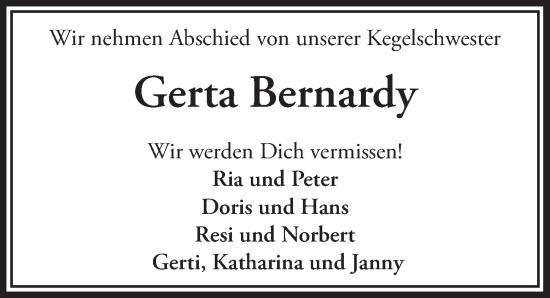 Anzeige von Gerta Bernardy von  Werbepost 