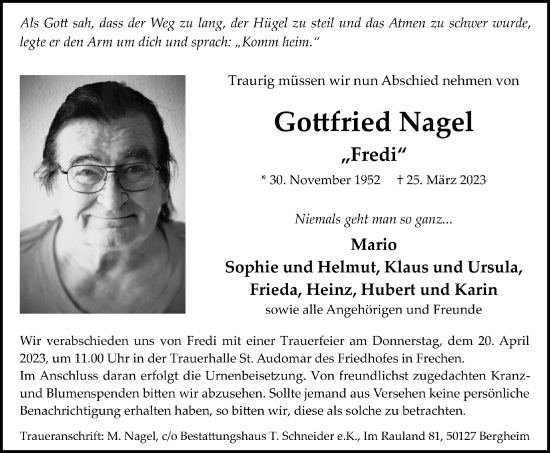 Anzeige von Gottfried Nagel von  Wochenende 