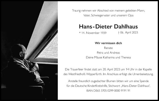 Anzeige von Hans-Dieter Dahlhaus von Kölner Stadt-Anzeiger / Kölnische Rundschau / Express