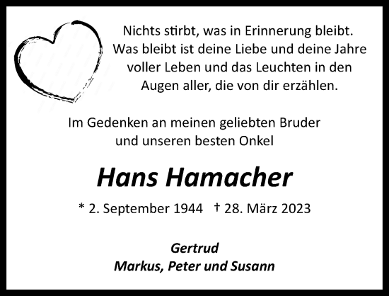 Anzeige von Hans Hamacher von  EXPRESS - Die Woche 