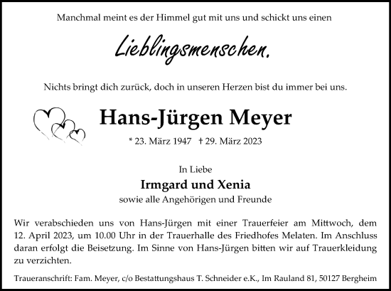 Anzeige von Hans-Jürgen Meyer von Kölner Stadt-Anzeiger / Kölnische Rundschau / Express